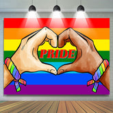 Lofaris Rainbow Flag Heart Hand Pride Month Party Backdrop
